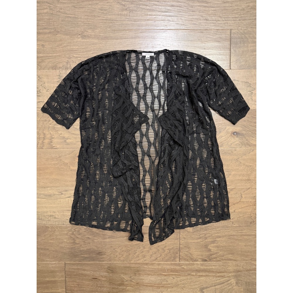 Erin London Cardigan Womens M Black Poly Spandex Open Knit Draped Sheer Layering